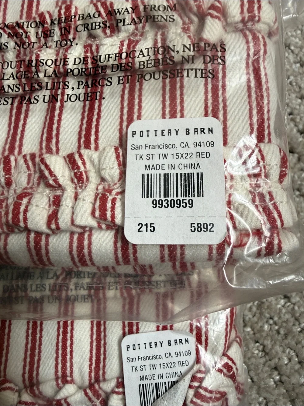 Pottery Barn Ticking Stripe Guest Towel Sets